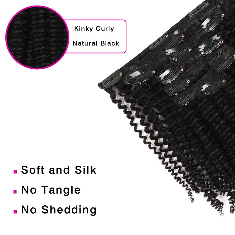 Sassina Real Thick Clip in Human Hair Extensions Kinky Curly Style 3B 3C Natural Color For African Americans Afro Kinky Curly Clip on 7Pcs-lot 120Grams-set, KC 14 Inch - Image 3